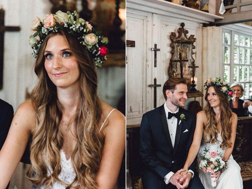 Braut mit großem Blumenkranz – gesehen bei frauimmer-herrewig.de